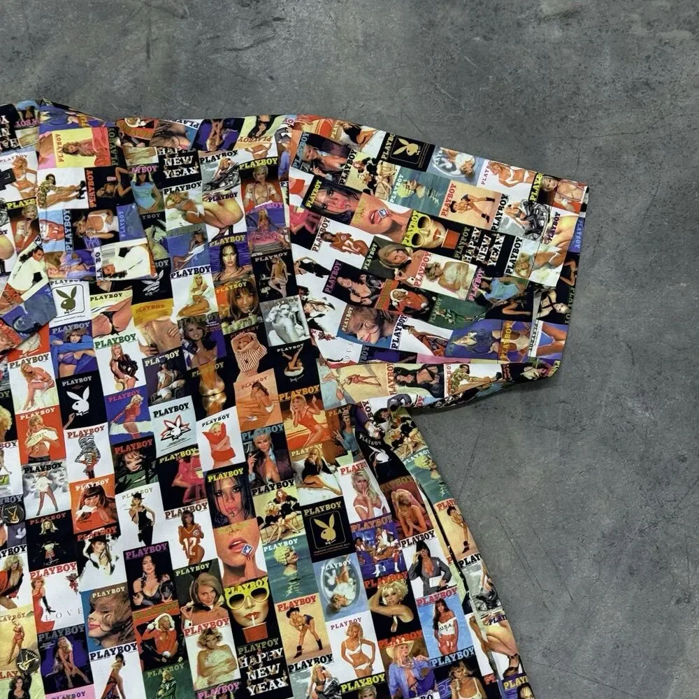 Playboy Shirt Men Size Large All Over Collage Cover Magazine Centerfold - Picture 7 of 14